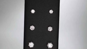 ต่างหูเพชร 925 ชุบเคลือบทองคำขาว Pandora 6 วัตถุประดับ [รับประกันตัวเรือนและเพชร 5 ปี]