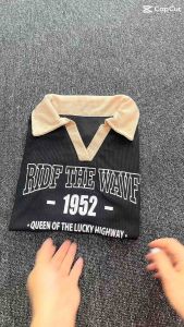 SM COLLECTIONN Crop Top Longslevee RIDE THE WAVF Knit Rib Premium