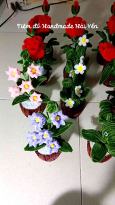 [Hoa làm sẵn] Chậu hoa mini Handmade làm bằng kẽm nhung!