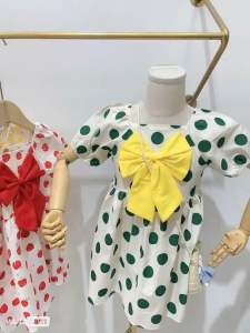3-8yrs Girl’s Princess Style Square Neck Korean Style Cute Bow Knot Short Sleeved Cotton Dress 3-8岁女童时尚公主风方领时尚洋气韩式可爱蝴蝶结短袖棉质裙子