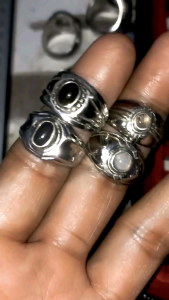 Natural Kalimaya Banten Borongan 4pcs Jarong Joss Dim 45 s/d 7mm Ring Alpaka No7.&.8 Mulus Kinclong No Krak