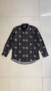 Vanfive Kemeja Koko Batik Shanghai Lengan Panjang Pria Slim Fit Hitam B1759