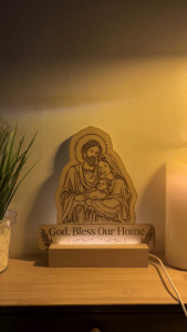 Holy Family Wooden Engraved LED Night Light | USB Plug with On/Off Switch | Religious Home Decor
