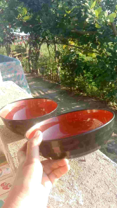 MANGKUK RAMEN BULAT LEBAR HITAM MERAH MANGKOK PLASTIK MIE SUP BAKSO