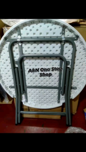 Round Folding Table White Plastic Top Metal Legs