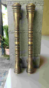 Handle Pintu Rumah Kuningan Motif Godo Ukir Antik 62 cm 2 Pcs