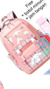 Tas Ransel Sekolah Anak Perempuan Cinnamoroll Gratis Botol Minum Jam Tangan Tas Ransel Backpack Sekolah SD SMP Tas Ransel