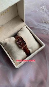 [Original] BNB10788-2543 Bonia Elegance Rectangle Womens Watch with Brown Monogram Dial and Brown Genuine Leather | Official Warranty