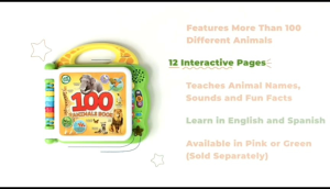 LeapFrog 100 Words Animals Interactive Bilingual Book - Pink or Green
