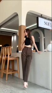 กางเกง ผู้หญิง ขายาว10ส่วน สีดำ/ สีเทา 🌻ผ้าไมโครทรงสวยเนื้อผ้าดี