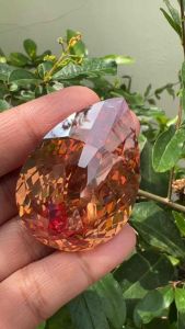 CHAMPANGE LAB MADE RUSSIAN DIAMOND คิวบิกเซอร์โคเนีย เพชรรัสเซีย ROYAL ROUND CIRCLE SHAPE หนัก 653 กะรัต CARATS .2 เม็ด)สี ส้ม DARK 48X35MM