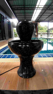 น้ำล้น น้ำผุด สีดำหินอ่อน ทรงโอ่ง วัสดุทำจากดินเผา ได้ยกชุด(แถมปั๊มน้ำ)ประกันสินค้าแตกระหว่างขนส่ง