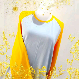 kaos raglan  warna abu lengan kuning katun kombet 24s tebal nyaman murah big size jumbo anak
