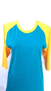 Kaos Raglan Hijau Tosca Kombinasi Kuning Lengan 3/4 Pendek Kapel Katun Kombet 24s Tebal Nyaman Murah