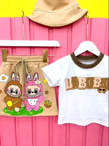 LABUBU ชุดเซท 3ชิ้น เสื้อ กระโปรง หมวก (สีครีม)