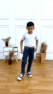 Celana Panjang Jeans Kargo Anak Laki-Laki Usia 2-7 Tahun