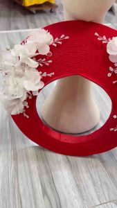 [ SẴN HÀNG ] KHĂN ĐÓNG NỮ ĐỎ KẾT HOA TRẮNG 35T PHỐI ÁO DÀI MẶC ĐI TIỆC  CƯỚI HỎI  SỰ KIỆN