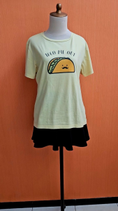 atasan kaos wanita kuning muda pastel COLORBOX cewek L lengan pendek santai cute