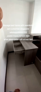 Storage bed frame with table and wardrobe customize singapore/bed room design /max storage space/storage bed customize singapore