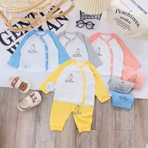 (MS27)Bộ dài tay cúc chéo Kwoo chất thun lạnh phối tay thời trang cực chất cho bé