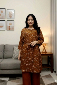 setelan celana tunik bahan rayon twill motif bunga setelan tunik wanita dewasa jumbo busui