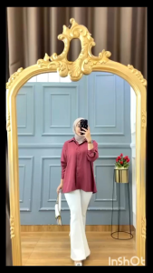 Kemeja Puspa Atasan Wanita Polos Shakila Premium Model Kancing Double Ld 124 cm
