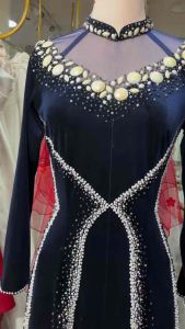 [ NHẬN MAY KHÔNG SẴN  ẢNH THẬT ] ÁO DÀI NỮ TRUNG NIÊN BÀ SUI  MẸ LỤA NHUNG XANH ĐEN CỔ LƯỚI THÊU KẾT PHA LÊ ĐÍNH ĐÁ ĐI TIỆC  CHỤP ẢNH GIA ĐÌNH