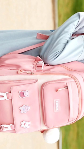 Tas sekolah anak perempuan remaja SD SMP Karissa gratis gantungan pompom tas ransel