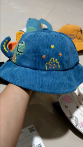 Topi Anak 1-3 Tahun Laki Perempuan Dino Bordir 3D Bucket Hat Import