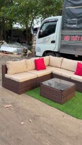 Thanh lý 10 bộ Sofa mây nhựa sân vườn giá rẻ [Hàng xuất khẩu] Tặng kèm nệm gối chống thấm nước