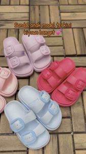 SANDAL ANAK PEREMPUAN SELOP MOTIF GESPER WARNA PASTEL BAHAN EVA NYAMAN