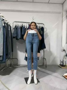 Beautified กางเกงยีนส์ยืดขากระบอกเล็กตรง ผ้ายืด เอวสูง สาวตัวเล็กสูง150ใส่ได้ สาวอวบ#V38