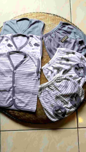 Arista Baby 3set / 6pcs Baju Bayi Baru Lahir Setlan Kutung Da Celana PopBaby Newborn Seri Abuabu
