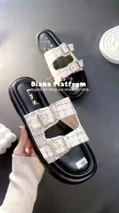 Sandal Platform Wanita Kekinian Bantalan Busa Empuk Model Kokop Gesper Ban Dua Terbaru