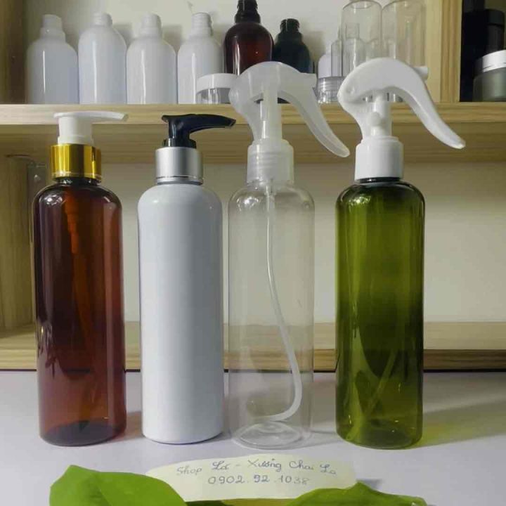 Chai lọ nhựa 250ml màu Nâu/Xanh/Trong/Sứ Bầu Tròn có vòi nhấn đủ kiểu ...