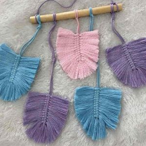 (Ready Stok )Hiasan dinding Macrame minimalis isi 5 daun estetik gaxa
