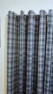 7ft. Modern Grey Checkered Curtains | Ring | Blockout | Brocade Fabric - JOEFFATS GARMENTS