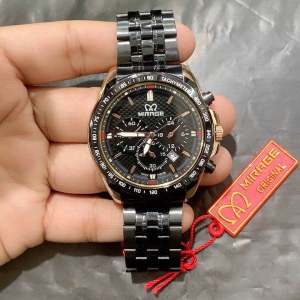 MIRAGE 8535 Original Rose Black Jam Tangan Pria Origian Stainless Steel Tahan Air Tanggal Aktiv Analog Model Sport