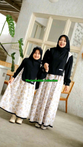 Baju Gamis Pasangan Couple Cople Cauple Kapel Ibu Dan Anak Perempuan Muslim Set Hijab Motif Premium