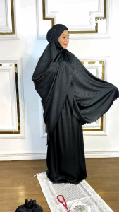 Mukena Menutup Dagu Mumtaza Silky Dotty Premium Mewah Cantik Elegan Buatan Raisa