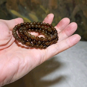 Gegegems Collection 6.3mm Premium Nephrite deep caramel brown 108 necklace multi loops bracelet 精品和田玉且末老褐糖108项链绕手三、四圈手链