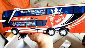 Mainan Bus Telolet Basuri Miniatur Agra Mas Double Deck Tingkat - Mobil Mainan Hadiah - Bahan Tripleks - Pilihan Variasi 10 Lampu LED