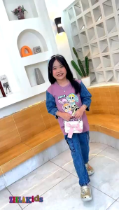 READY STOK SETELAN ANAK  POWER POPGIRLS MIX JEANS CARGO UMUR 4-14 TAHUN BAHAN COTTON COMBAD 20S MIX JEANS/SETELAN ANAK MOTIF POWER POPGIRLS BAHAN COTTON COMBAD MIX JEANS KEKINIAN