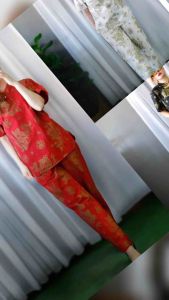 ชุดเซ็ทลายมังกรทองคอจีน+กางเกงขายาวเอวสูง