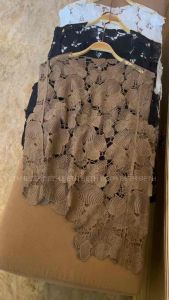 Elizabethgrosir1 Asimetris Shells Brocade Vest Bahan cotton bolong brukat import premium Motif Kerang Outwear Baju Wanita Lengan Buntung Outer Knitwear Jumbo Big Size K203