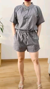 ECLAIRE 063 Jumpsuit Oneck Lengan Pendek Shortsleeves Gingham Square Kotak Kasual Casual Basic Korea Mode Modis Santai iogl