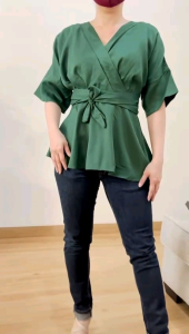 ●ECLAIRE● 063 Blouse Vneck Crepe Cross Lengan Pendek Shortsleeves Basic Kasual Casual Korea Polos Korea Modis Classy gbi