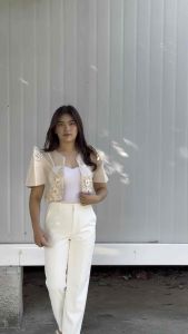 Biege bolero filipiniana top-cropped bolero