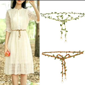 Thắt lưng dây nịt nữ cột eo đẹp cho đầm váy quần áo dây da bện rít chiếc lá vintage