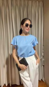 เสื้อแขนระบายทูโทนแขนตัดสีพาสเทล